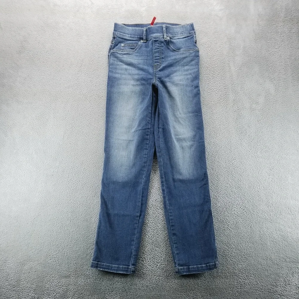 Spanx Jeans Womens S Blue Straight Pull On Shaping Faded Medium Wash‎ Stretch